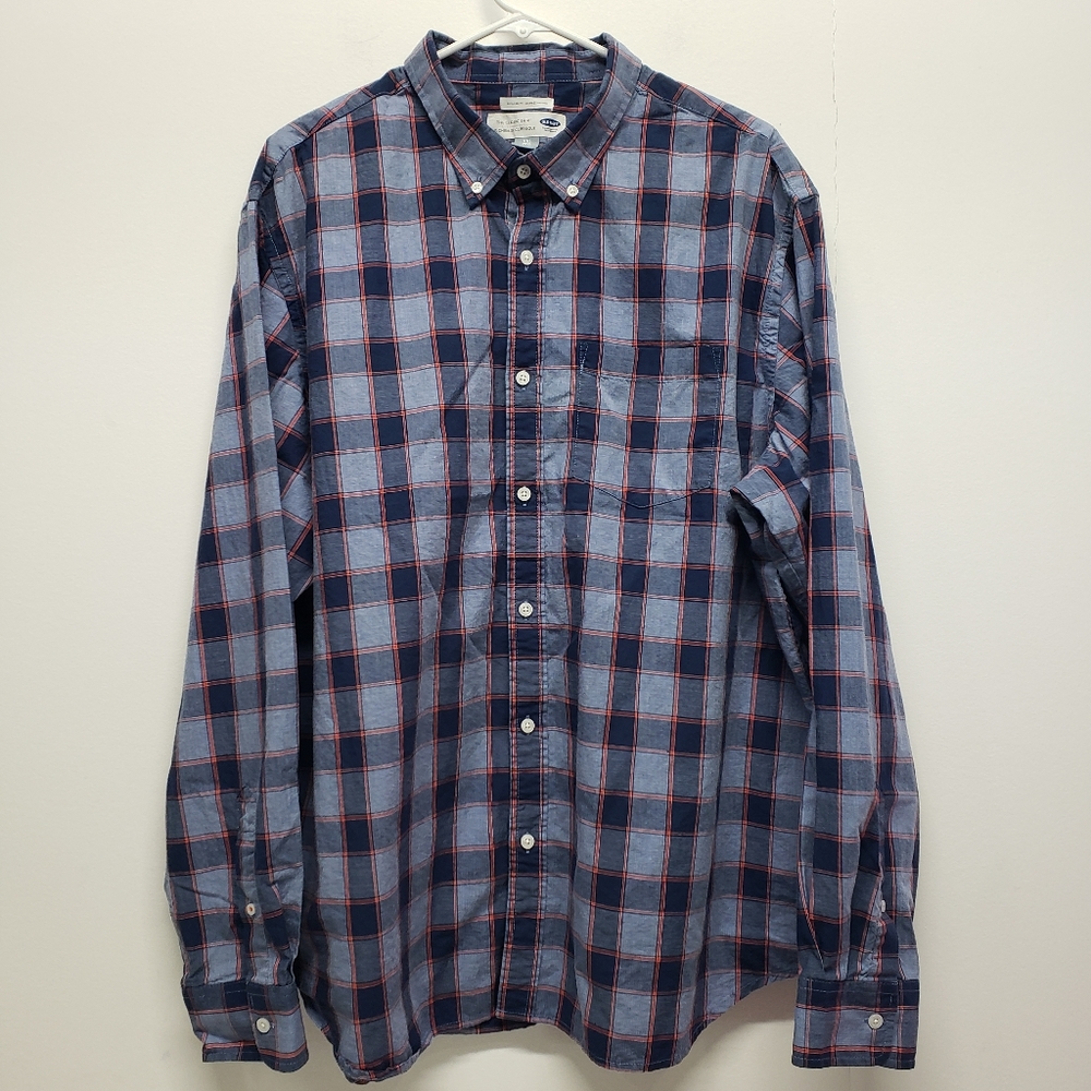 Old Navy The Classic Shirt XXL Blue Plaid Check LS Button Down Pocket Cotton
